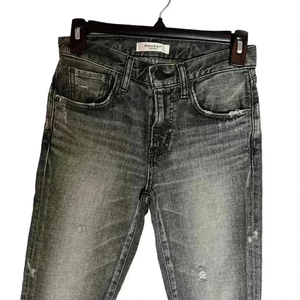 MOUSSY VINTAGE Gray MV Cadet Skinny Distressed Jeans Made in Japan  Size 24 - Picture 3 of 10